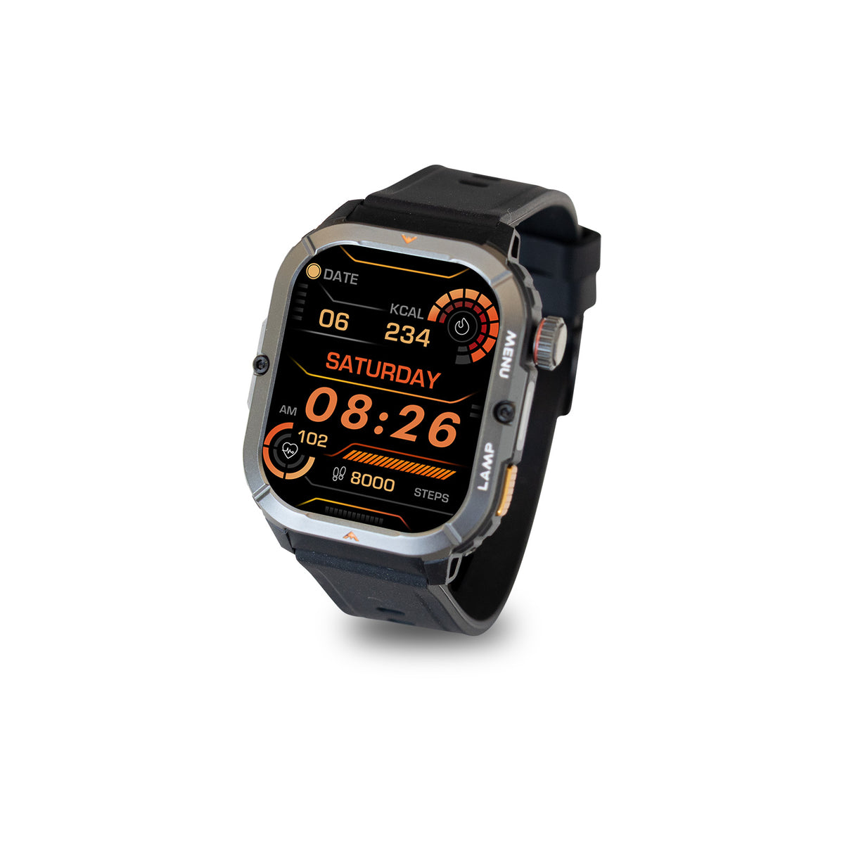 AGM Legion 3 | Smartwatch | AMOLED-Display | 500-mAh-Akku | Bluetooth-Telefonie | Herzfrequenzmesser | 5ATM wasserdicht | LED-Taschenlampe | Eckige robuste Sportuhr
