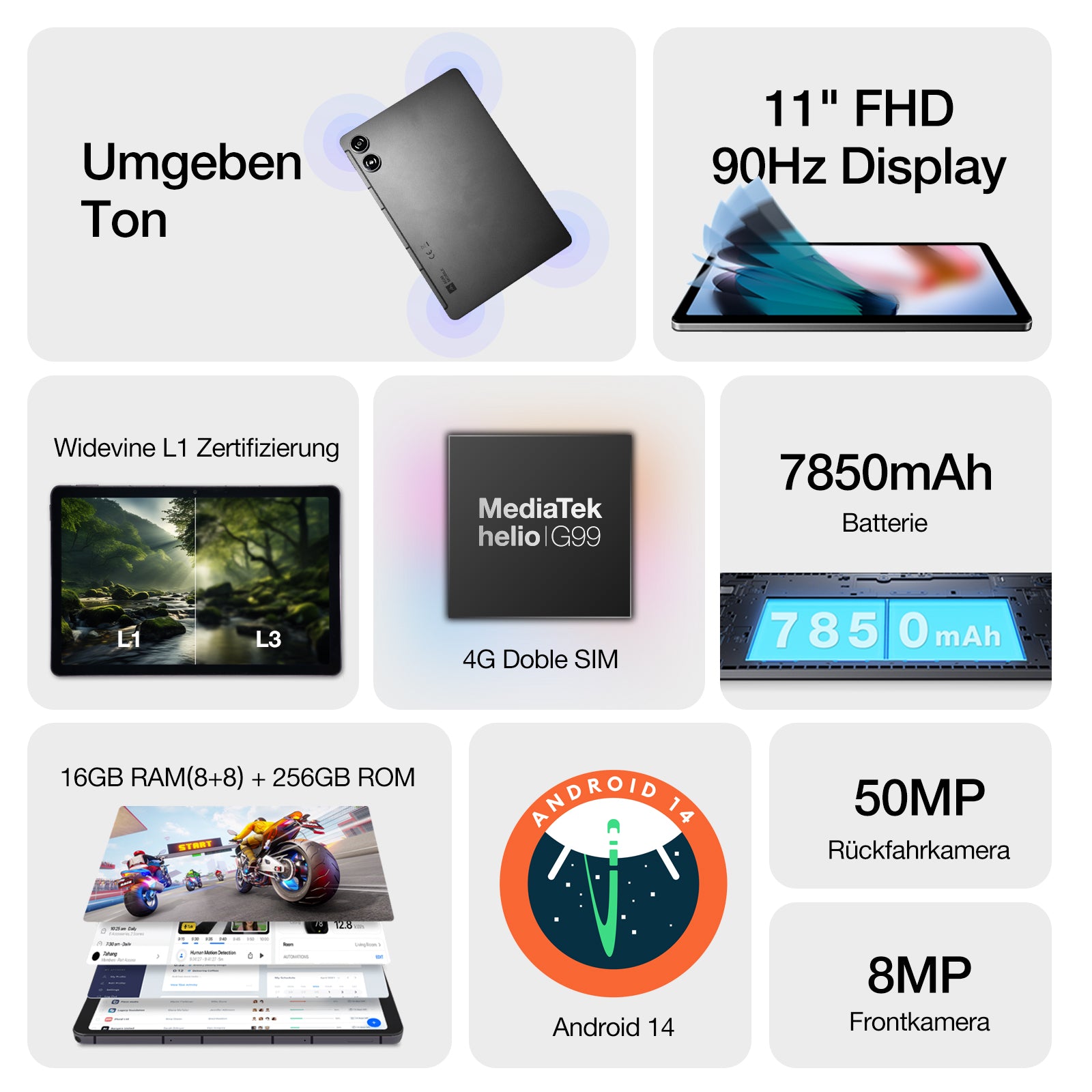 AGM PAD P2 | 4G LTE | Leicht & dünn | Widevine L1 | Leistungsstarker Chipsatz | Android 14