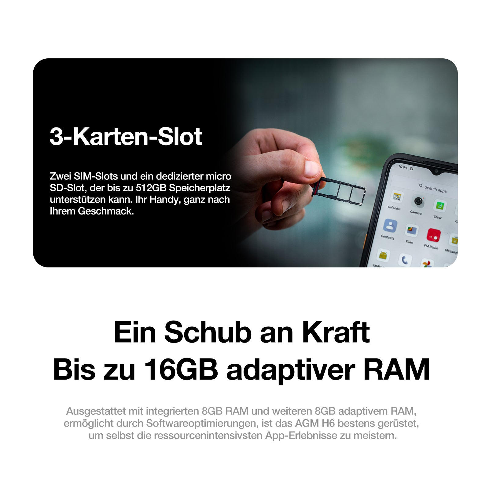 AGM H6 | Ultradünn | Robust | 6,56-Zoll-Display mit 90 Hz | 8 GB RAM + 8 GB Virtueller Erweiterter RAM + 256 GB ROM | Android 13