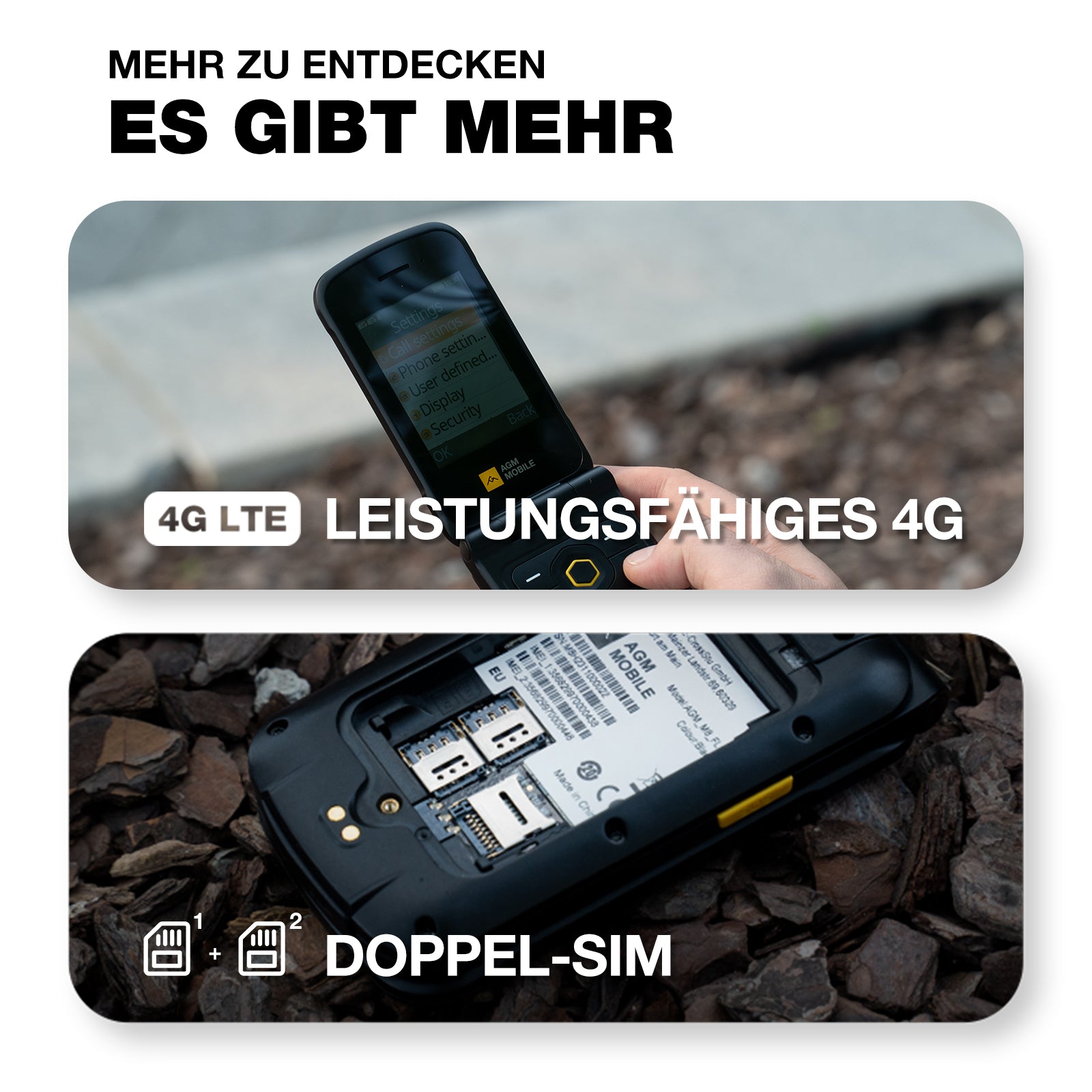 AGM M8 FLIP | 4G Robustes Klapphandy | SOS Notruftaste | Ein Klick Anruf | Leistungsstarker Lautsprecher | Großer Akku