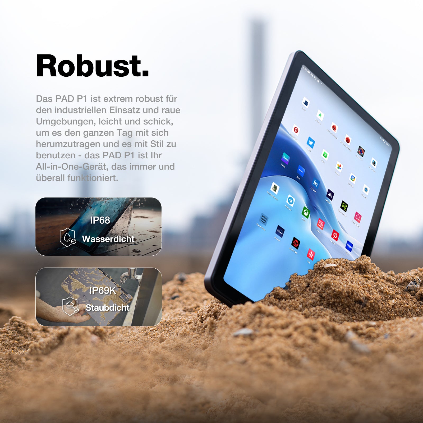 AGM PAD P1 | 4G LTE Robustes Tablet | Leistungsstarker Chipsatz | Wasserdicht | Leichtgewicht | Großer Bildschirm 1200*2000 FHD | Großer Akku | Android 13