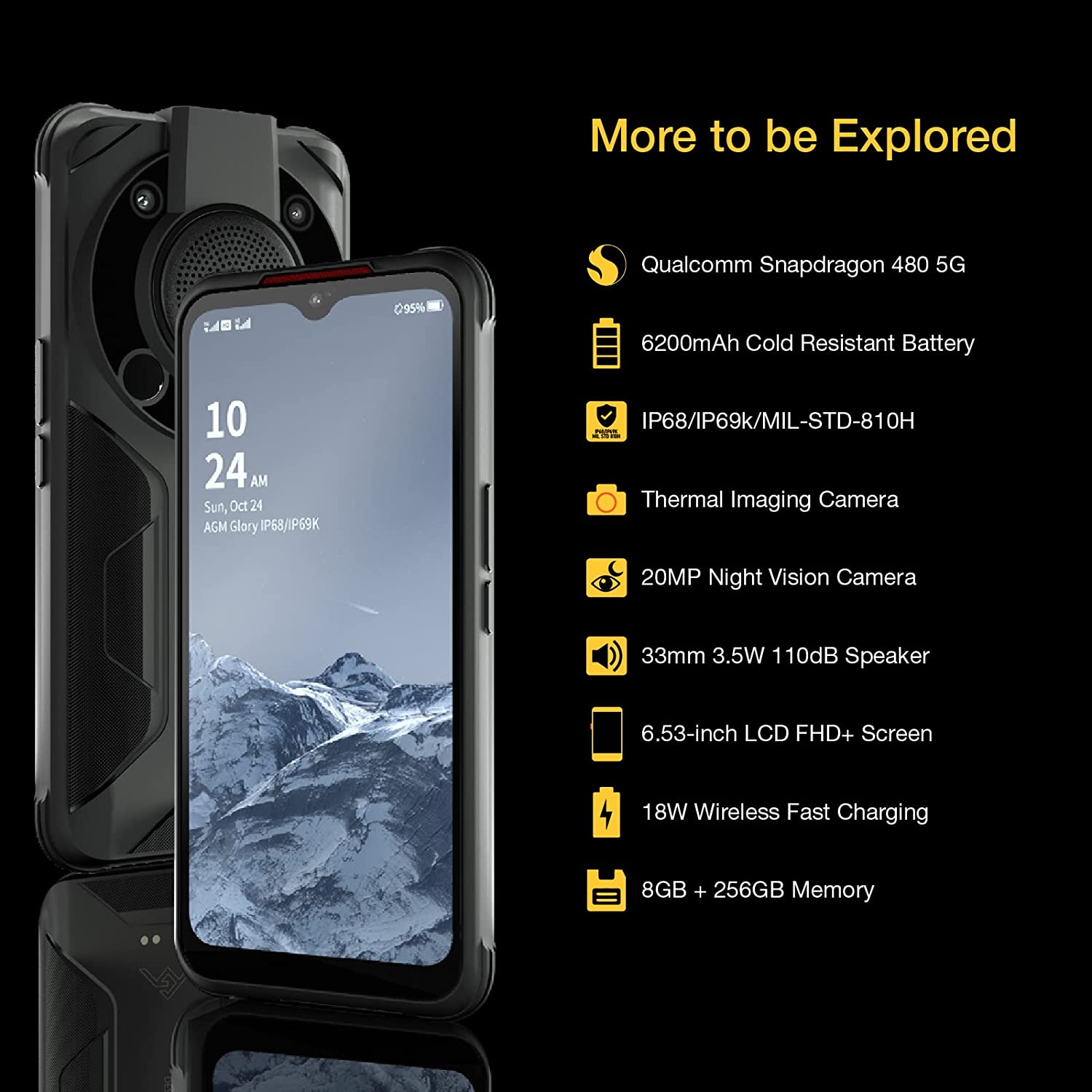 AGM Glory Pro Outdoor Handy 5G mit 256x192 Wärmebildkamera, 8GB+256GB Outdoor Smartphone ohne vertrag Qualcomm Snapdragon 480