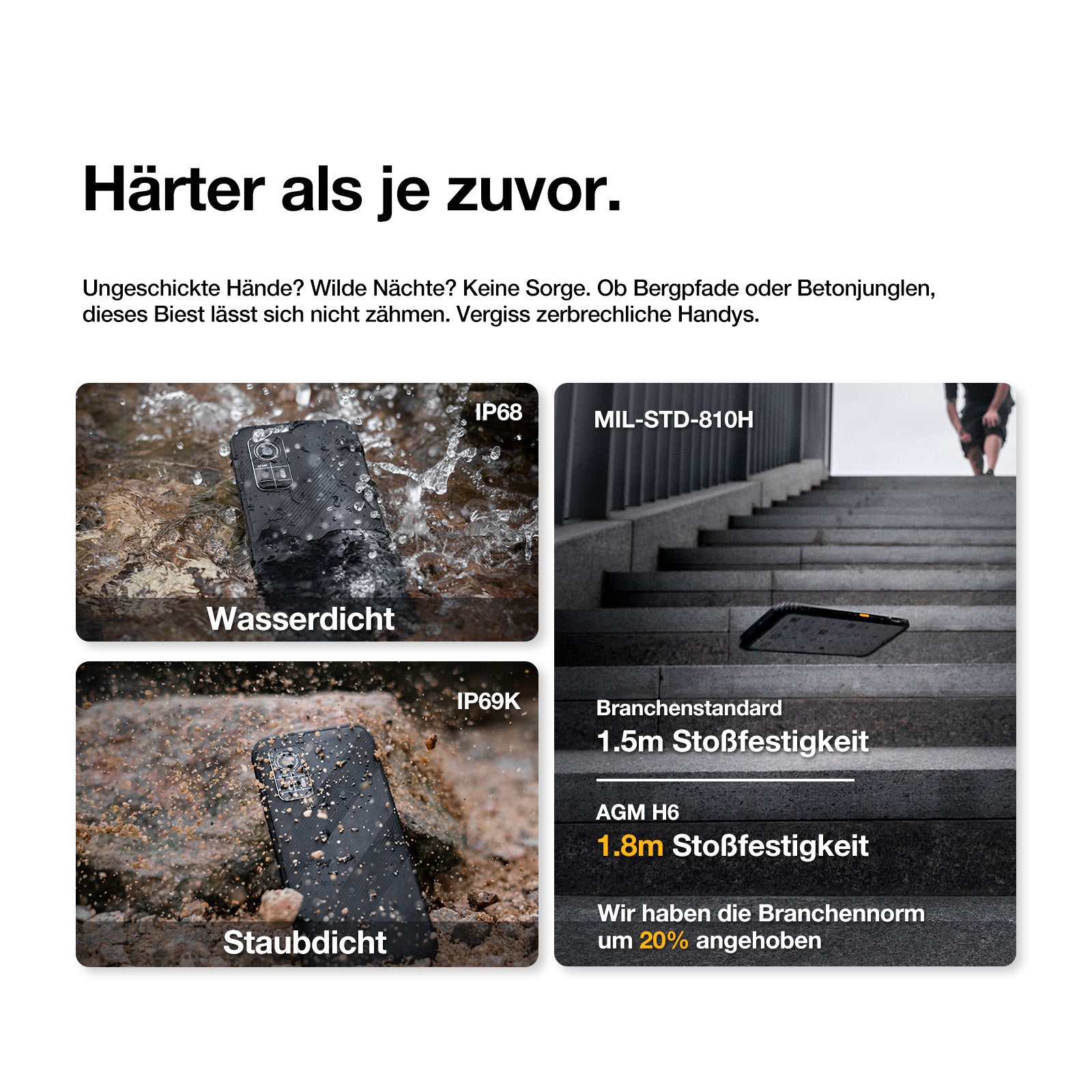 AGM H6 | Ultradünn | Robust | 6,56-Zoll-Display mit 90 Hz | 8 GB RAM + 8 GB Virtueller Erweiterter RAM + 256 GB ROM | Android 13