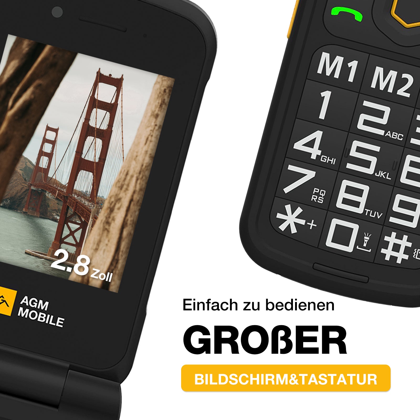AGM M8 FLIP | 4G Robustes Klapphandy | SOS Notruftaste | Ein Klick Anruf | Leistungsstarker Lautsprecher | Großer Akku