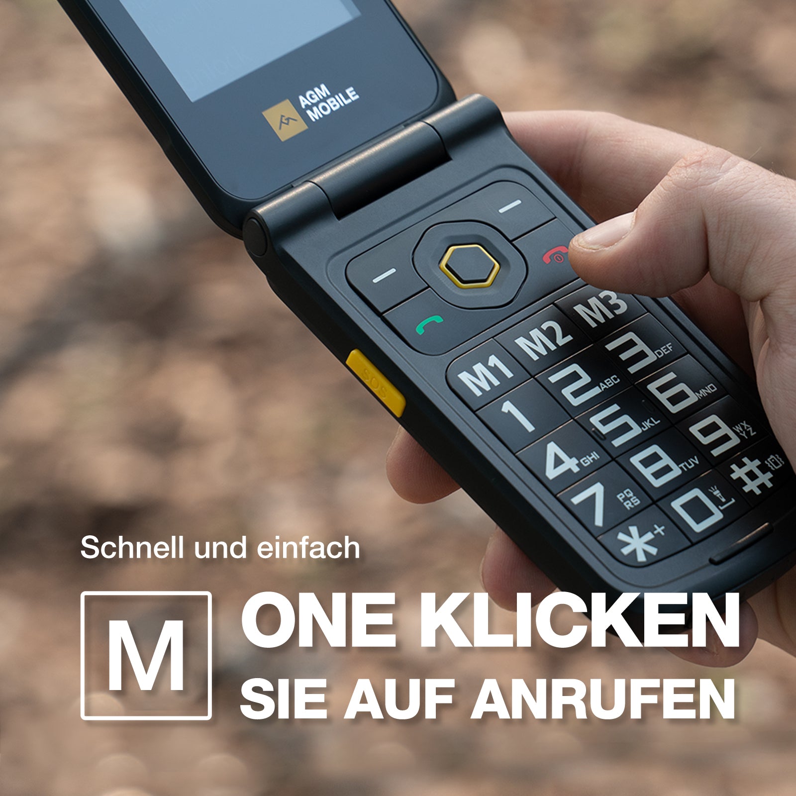 AGM M8 FLIP | 4G Robustes Klapphandy | SOS Notruftaste | Ein Klick Anruf | Leistungsstarker Lautsprecher | Großer Akku