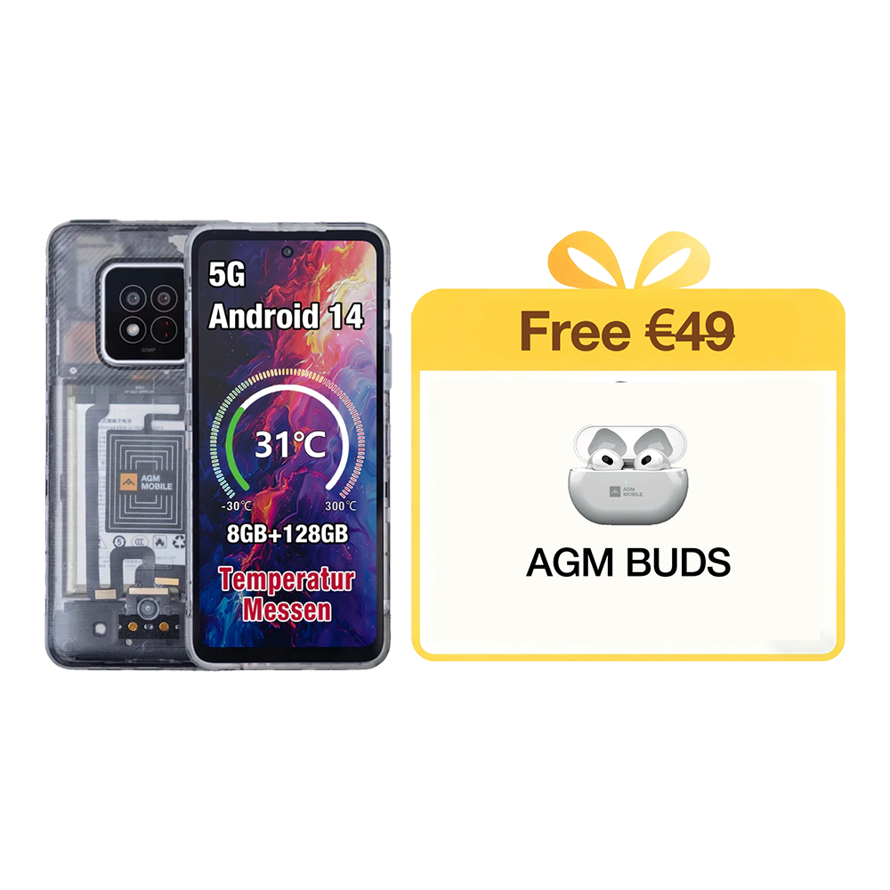 AGM X6 Phantom | Transparentes Aussehen | Stilvoll | Octa-Core 5G Robustes Smartphone | Mehrszenen-Temperaturerkennung | Anpassbare Seitentaste | 50MP Hauptkamera | Android 14