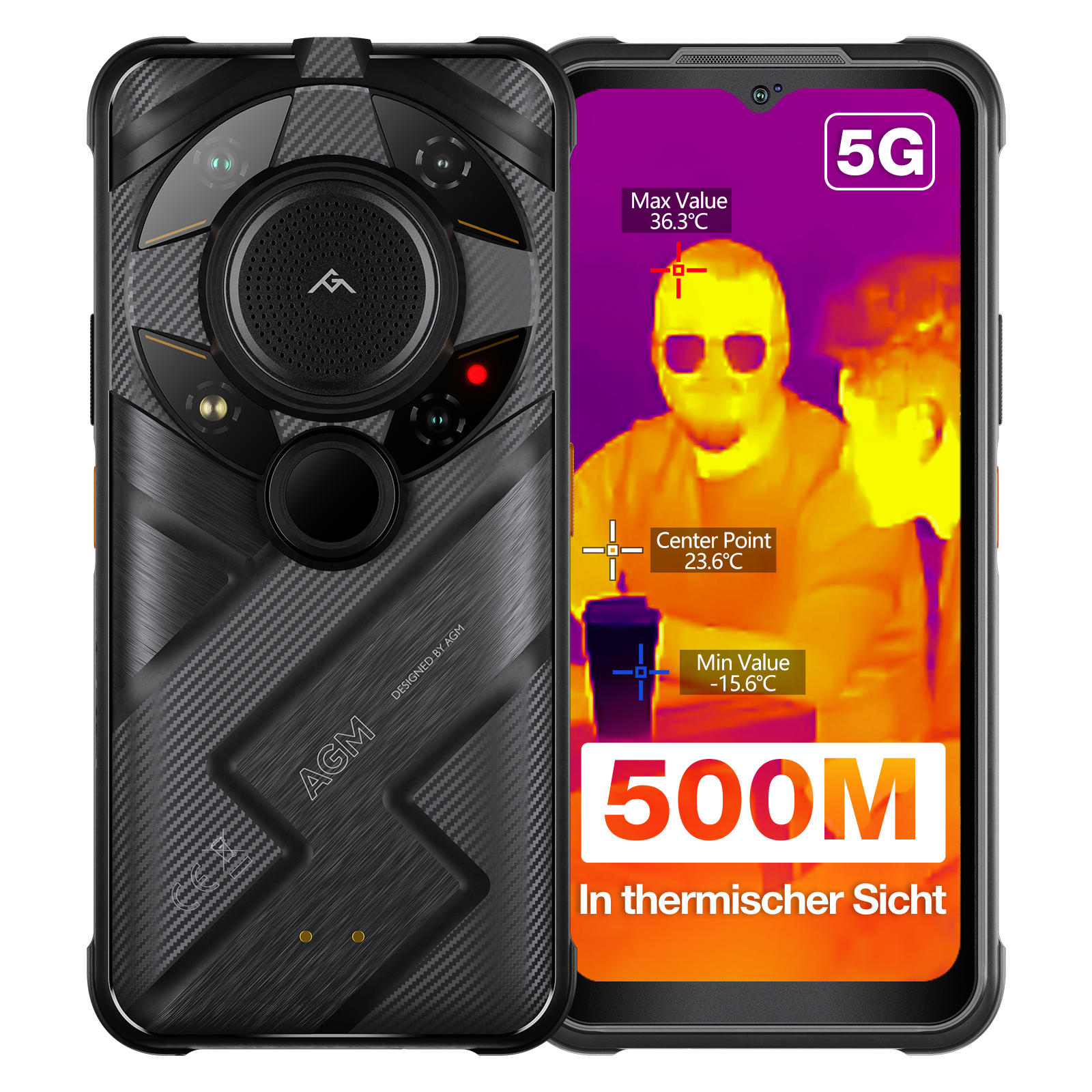 AGM G2 Guardian | 5G Outdoor Smartphone ohne Vertrag| Wärmebild-Monokular Lange Erfassungsreichweite: 500m/yd | Android 12