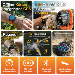 AGM Legion Pro | GPS | Offline-Karten | 5ATM | IP68 wasserdicht | 100+ Sportmodi | Smartwatch