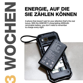 Vorbestellung | AGM M11 | Robuster Powerbank-Phone | Kabelgebundene Rückwärtsaufladung | 4G LTE | 4000-mAh-Akku | WLAN-Hotspot | UKW-Radio | 3,5-mm-Klinkenanschluss | IP68 & IP69K | Wassergeschützt