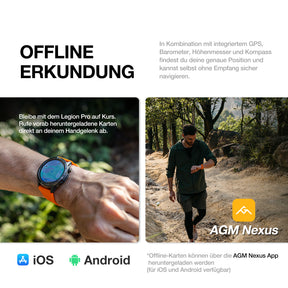 AGM Legion Pro | GPS | Offline-Karten | 5ATM | IP68 wasserdicht | 100+ Sportmodi | Smartwatch