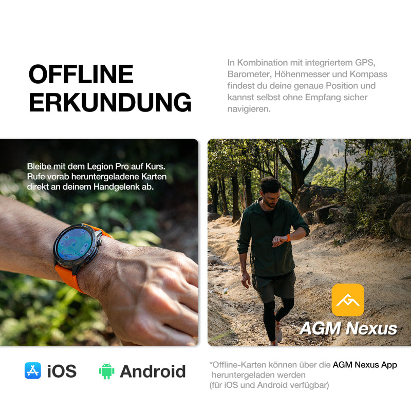 AGM Legion Pro | GPS | Offline-Karten | 5ATM | IP68 wasserdicht | 100+ Sportmodi | Smartwatch