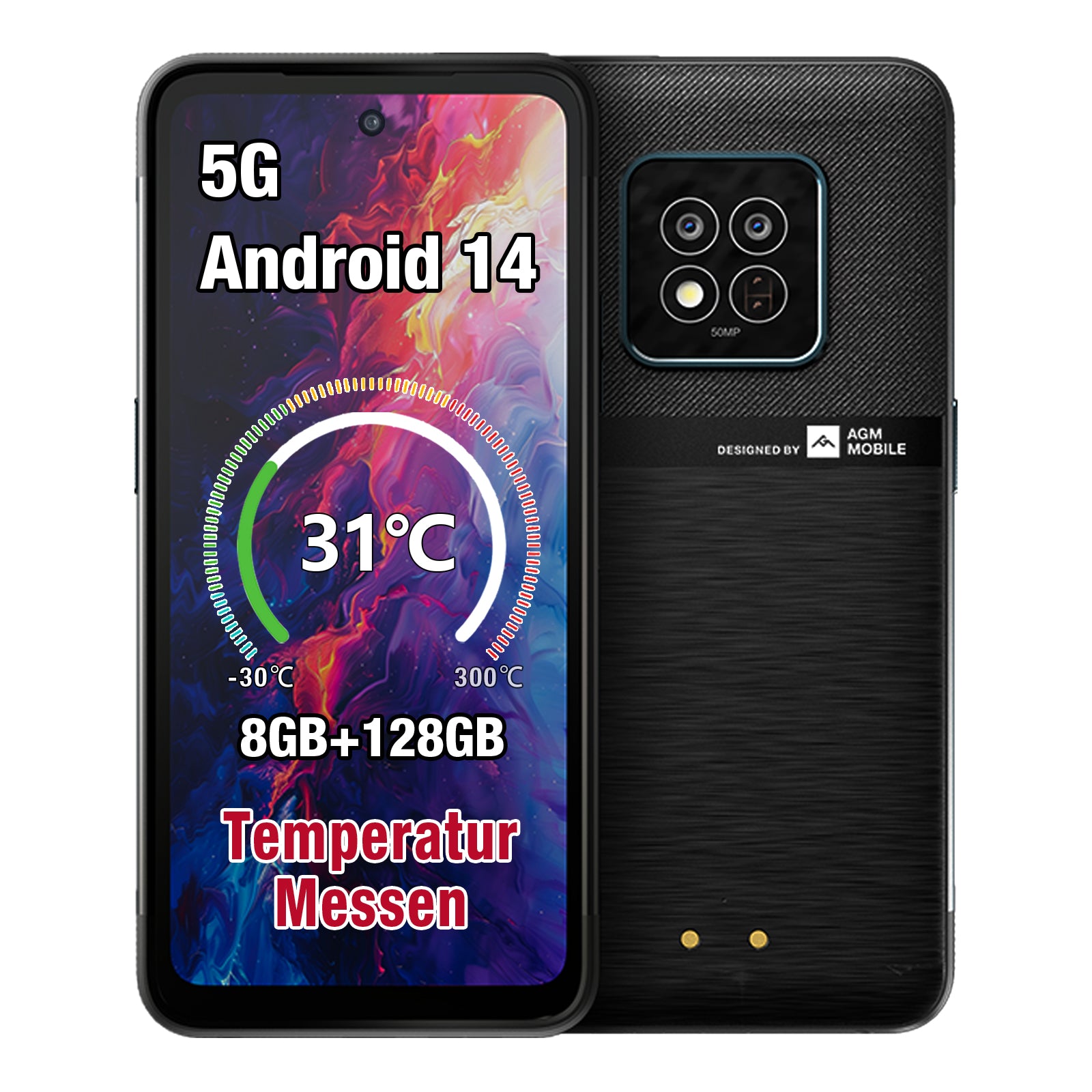 AGM X6 Phantom | Transparentes Aussehen | Stilvoll | Octa-Core 5G Robustes Smartphone | Mehrszenen-Temperaturerkennung | Anpassbare Seitentaste | 50MP Hauptkamera | Android 14