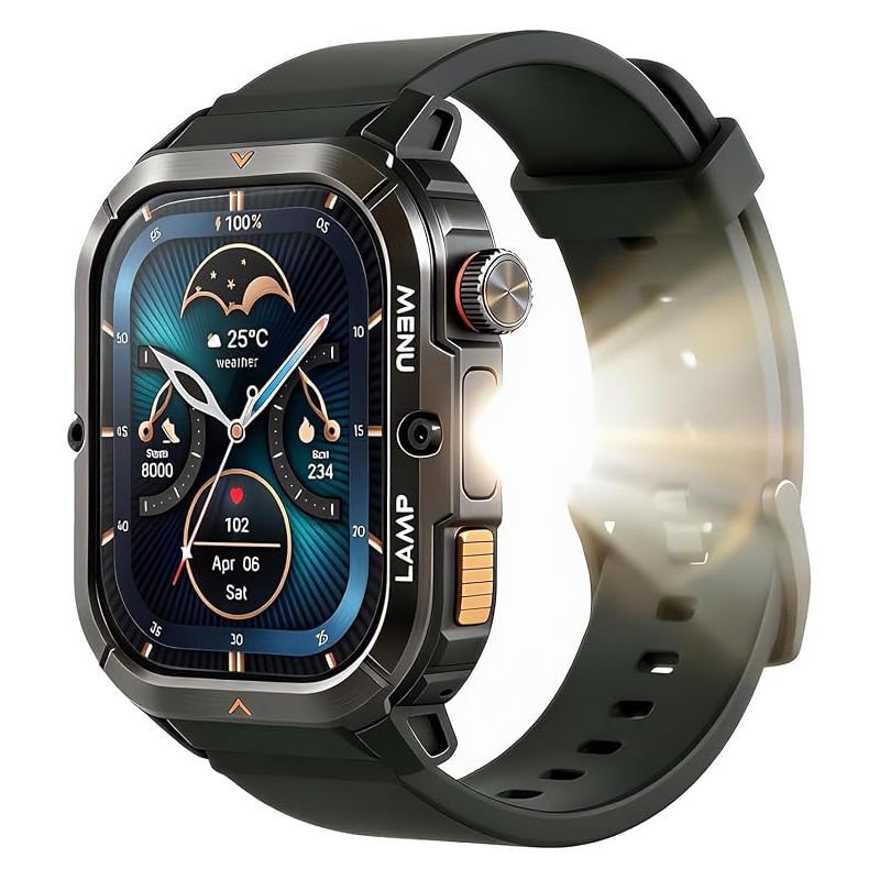 AGM Legion 3 | Smartwatch | AMOLED-Display | 500-mAh-Akku | Bluetooth-Telefonie | Herzfrequenzmesser | 5ATM wasserdicht | LED-Taschenlampe | Eckige robuste Sportuhr