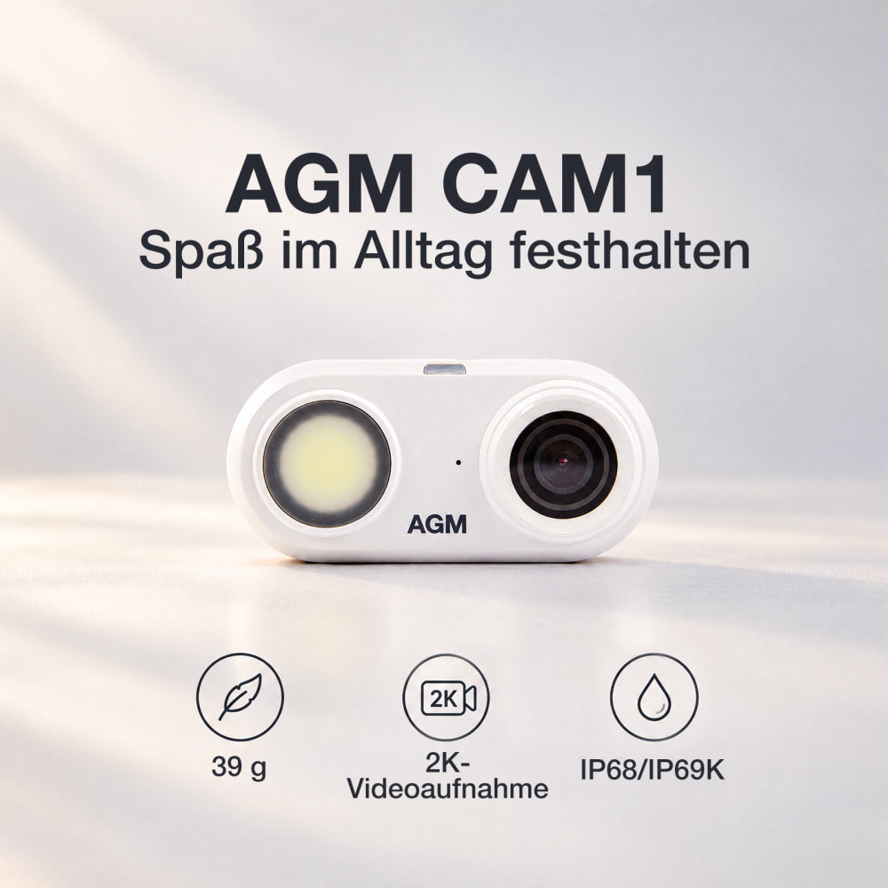 Vorbestellung | AGM CAM1 | 2K Mini-Actioncam | Nur 39 g | Integriertes LED-Licht | Magnetische Befestigung | Wasserdicht bis 2 m