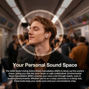 AGM Buds 5 | ANC + ENC | 30 Stunden Wiedergabe | IPX4 | Touch Control