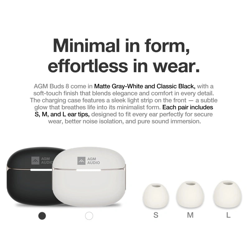 AGM Buds 8 | 13-mm-Vollbereich-Sound | -25 dB ANC | 6 Stunden Musikwiedergabe | IPX4 Spritzwasserschutz