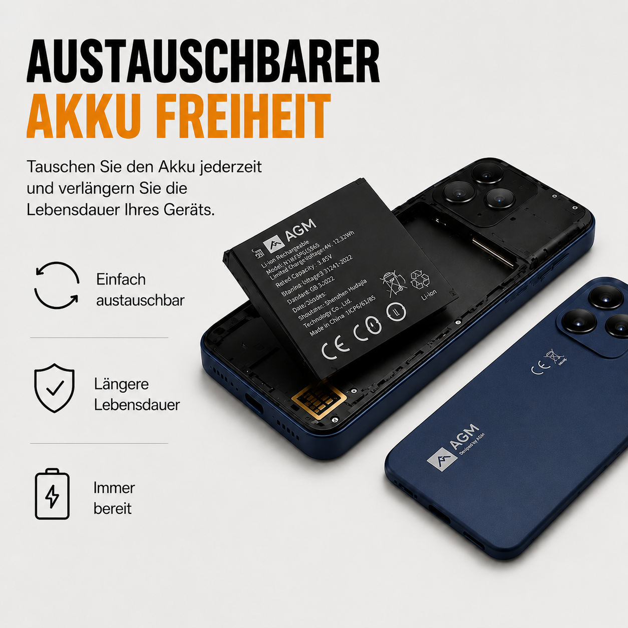 AGM Note N2 | Kompaktes Android-Smartphone | 4,96" Smartphone im Taschenformat | Wechselbarer Akku | Android 16 Go