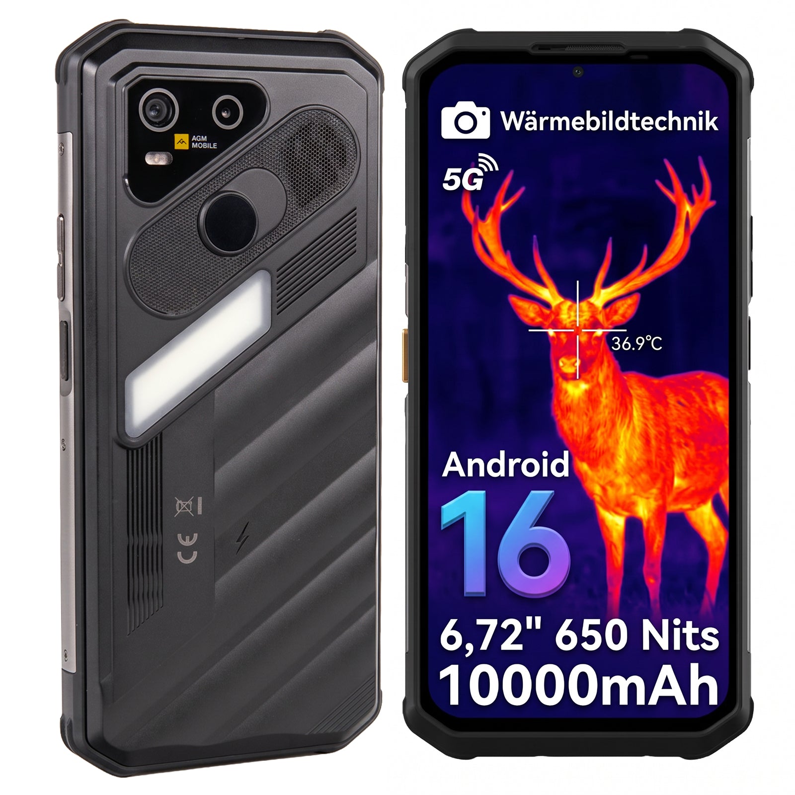 Vorbestellung | AGM X7 Pro | Robustes Smartphone mit Wärmebildkamera | 512 × 384 Pixel Wärmebildauflösung | 6 GB + 256 GB | 10000-mAh-Akku | IP68/IP69K | Kabelloses Laden | Android 16 | eSIM