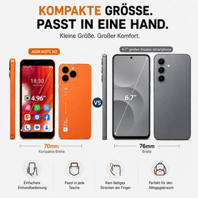 AGM Note N2 | Kompaktes Android-Smartphone | 4,96" Smartphone im Taschenformat | Wechselbarer Akku | Android 16 Go