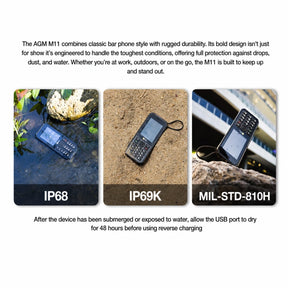 Vorbestellung | AGM M11 | 4G-MiFi-Telefon｜Tragbarer WLAN-Hotspot｜4000-mAh-Akku｜IP68/IP69K wasserdicht｜Kabelgebundenes Reverse Charging｜FM-Radio｜3,5-mm-Klinkenanschluss
