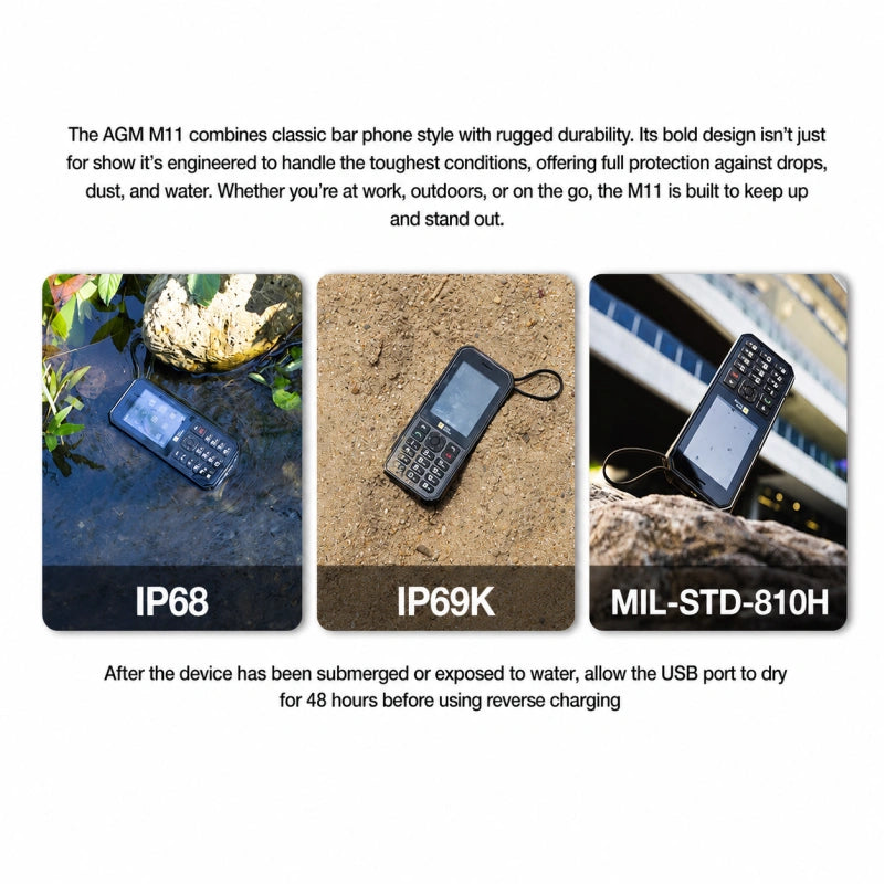 Vorbestellung | AGM M11 | 4G-MiFi-Telefon｜Tragbarer WLAN-Hotspot｜4000-mAh-Akku｜IP68/IP69K wasserdicht｜Kabelgebundenes Reverse Charging｜FM-Radio｜3,5-mm-Klinkenanschluss