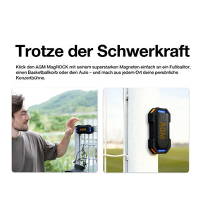 AGM MAG ROCK | Magnetischer Bluetooth-Lautsprecher | IPX7 Wassergeschützt | Schwimmfähig | 8W Kraftvoller Sound | RGB Partylichter