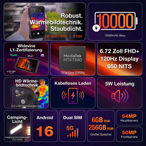 Vorbestellung | AGM X7 Pro | Robustes Smartphone mit Wärmebildkamera | 512 × 384 Pixel Wärmebildauflösung | 6 GB + 256 GB | 10000-mAh-Akku | IP68/IP69K | Kabelloses Laden | Android 16 | eSIM