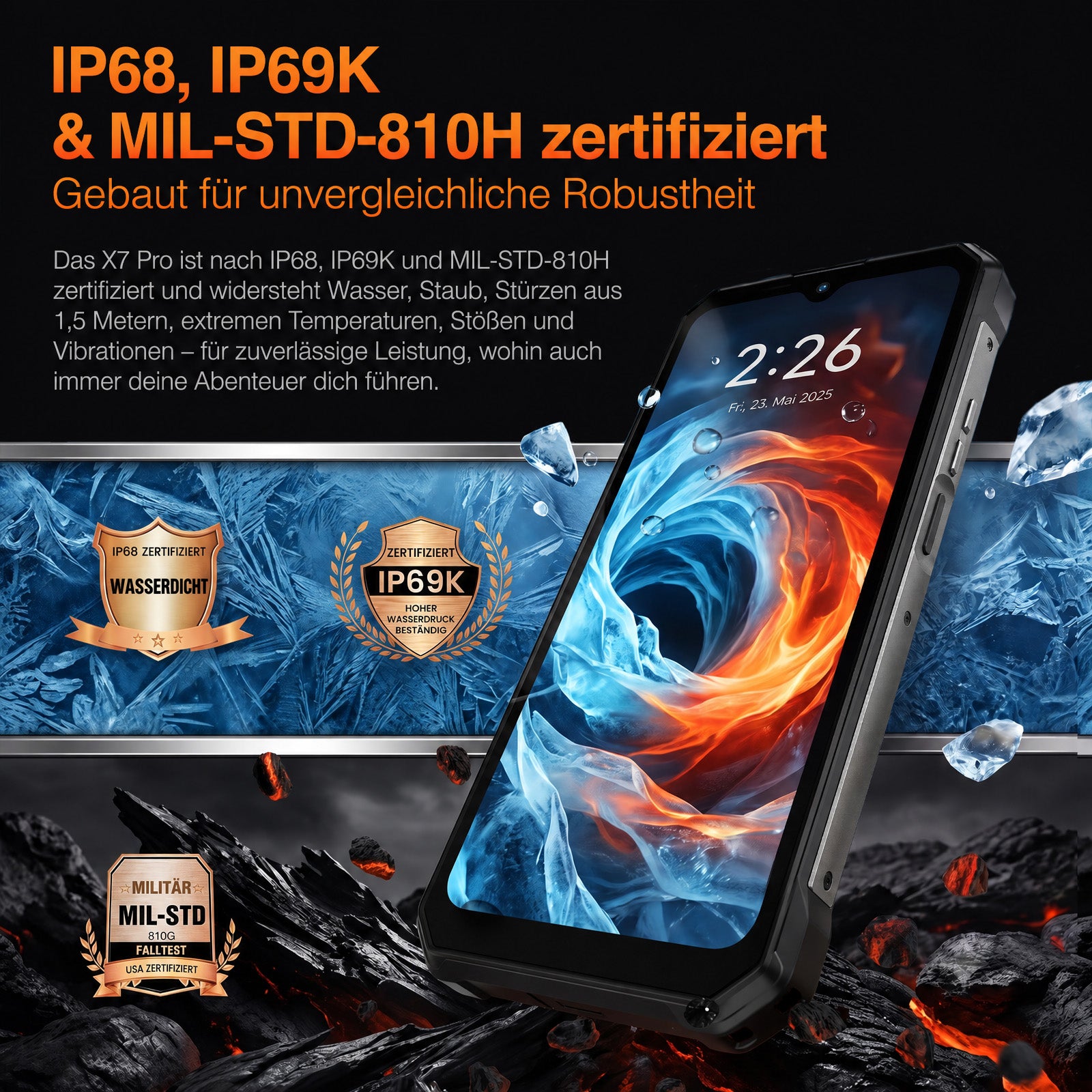 Vorbestellung | AGM X7 Pro | Robustes Smartphone mit Wärmebildkamera | 512 × 384 Pixel Wärmebildauflösung | 6 GB + 256 GB | 10000-mAh-Akku | IP68/IP69K | Kabelloses Laden | Android 16 | eSIM